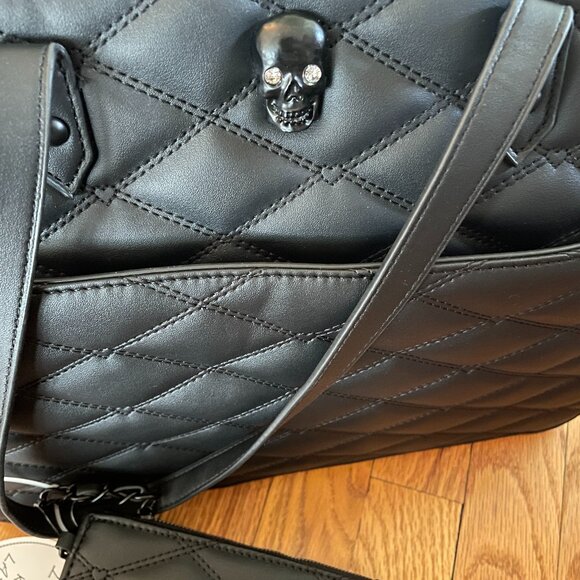 FIRM. Rare BETSEY JOHNSON Skull Tote. Matte Black Shoulder Crossbody Bag - Picture 7 of 12